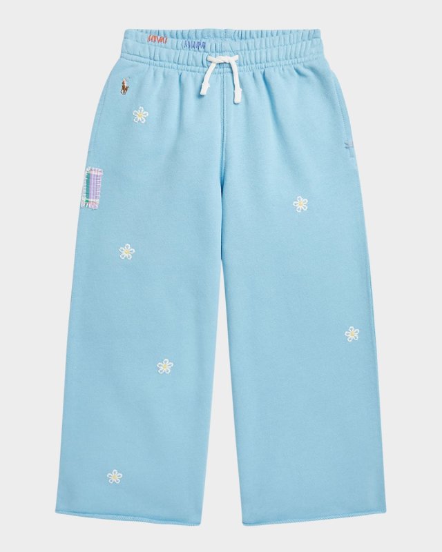 Girl's Floral Embroidered Sweatpants, Size 2-